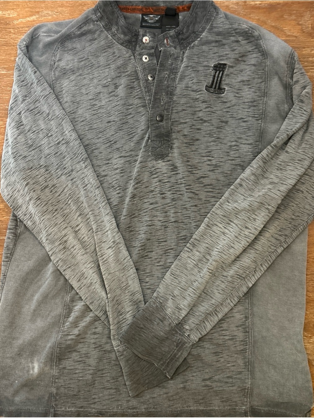 2016 Harley-Davidson Mens XL Biker Cotton Henley Gray Exposed Seams Embroidered